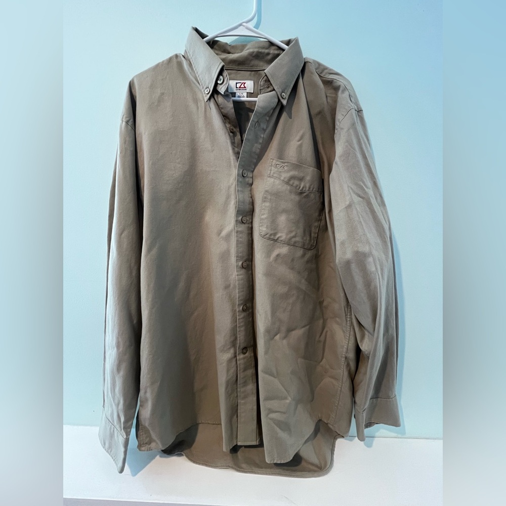 Cutter & Buck Men’s Classic Button-Down Tan Brown Shirt, Size Large